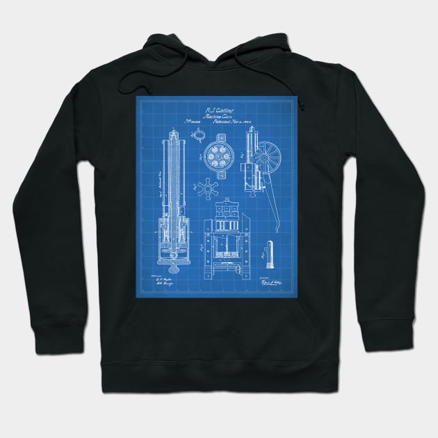 Gatling Machine Gun Patent - Gun Lover Gun Shop Art - Blueprint Hoodie by patentpress